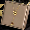 Gold square Lock Good Luck Round Brand Necklace Lady Clavicle Chain INS Student Rose Gold Fade Proof Pendant  Necklace