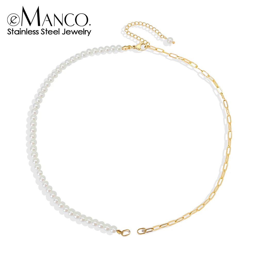 EManco Imitation Pearl Paperclip Chain Charm Necklace Spring Loaded Connector Charm Enhancer Necklace for DIY Jewelry Necklaces