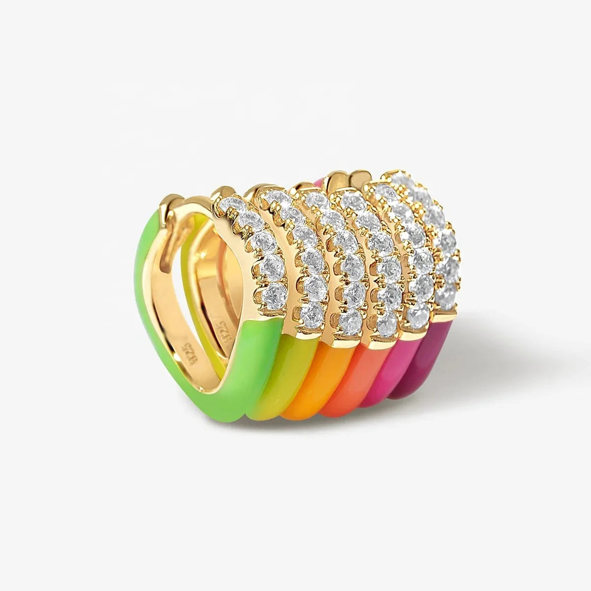 LOZRUNVE Fashion Custom Diamond Neon Enamel Wave Huggie Hoop Earring Set Piercing Jewelry