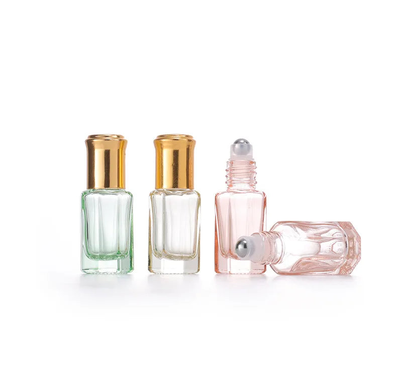 Empty 3ml 6ml 12ml Arabic Dubai Tola Fancy Black Crystal Glass Roller Oud Octagonal Attar Bottle for Perfume Essential Oil
