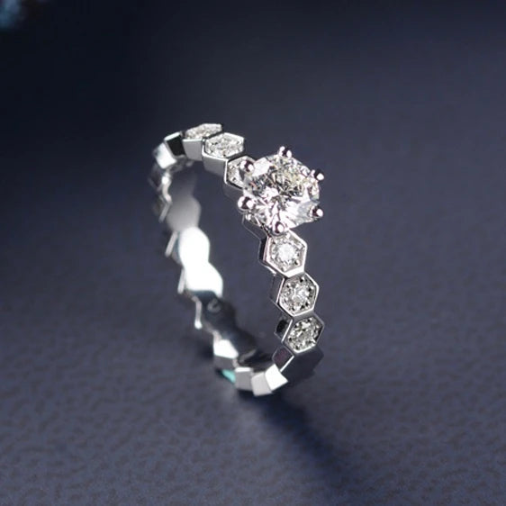 100% Natural Diamond Rings 0.4ct Engagement Luxury Fashion Ring 18K Solid Gold for Unisex Couple Diamond Honeycomb Shape