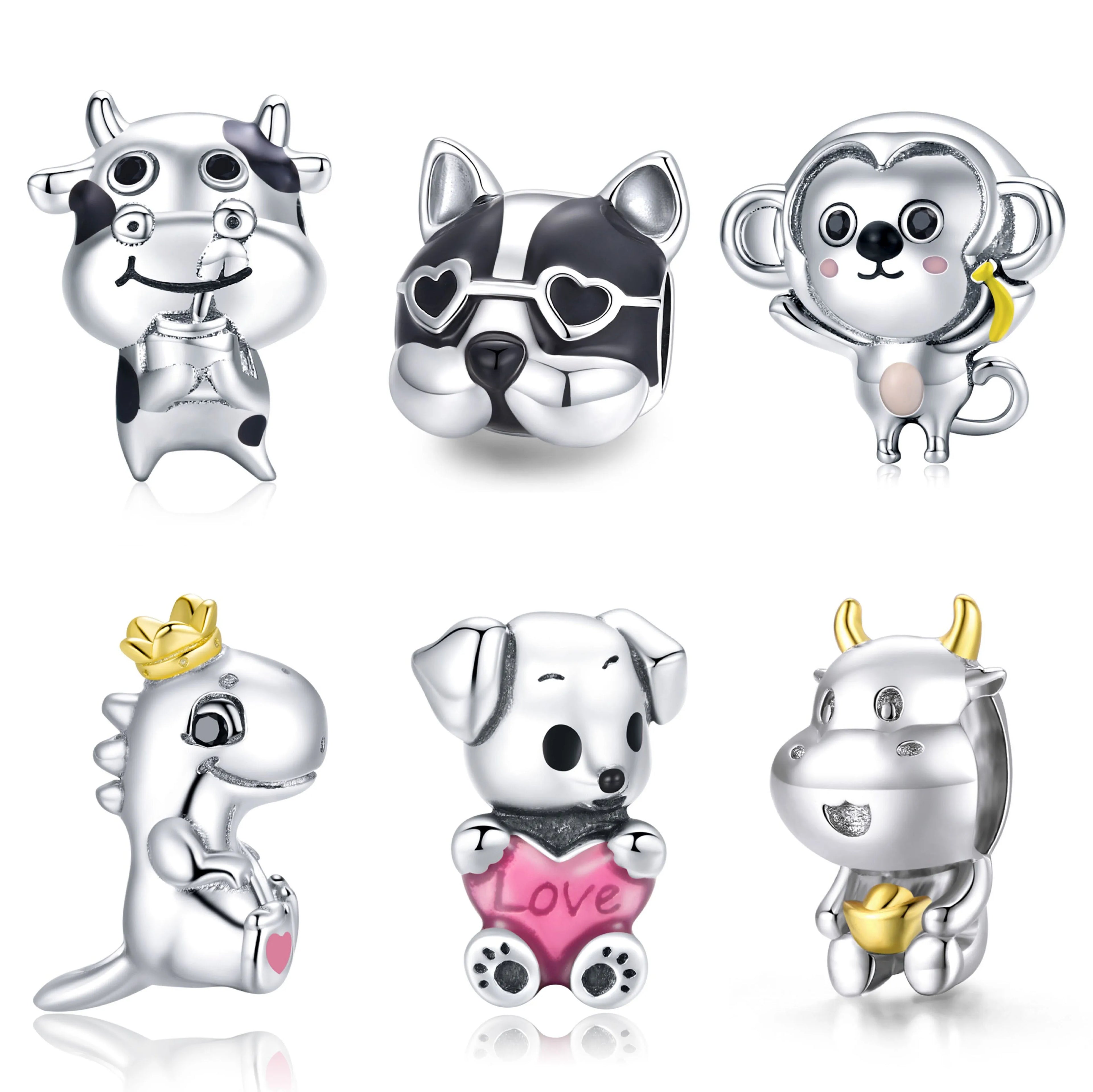 Wholesale Discount S925 Sterling Silver Animal Charms Bangle Stackable Adjustable DIY Cute Bracelet for Women Jewelry Making