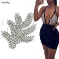 Bling-bling Fashion Leaves Patches Clothing Decoration Handmade Rhinestone Crystal Applique Sewing Dress Keering WRP-101