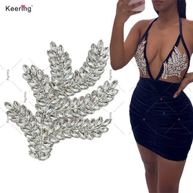Bling-bling Fashion Leaves Patches Clothing Decoration Handmade Rhinestone Crystal Applique Sewing Dress Keering WRP-101