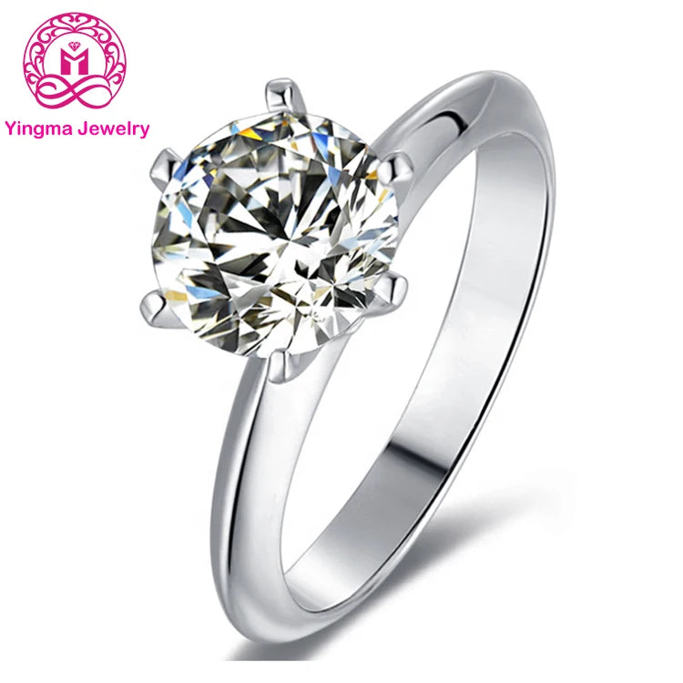 Classic 2ct Moissanite Ring Sterling Silver White Gold Plated Wedding Engagement Ring New Arrival Round Moissanite Ring