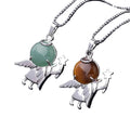 Natural Stone Pendants Alloy Angel Wing Shape Multi Types Stones for Jewelry Making Angel Fairy Stick Lovers Pendant Necklace