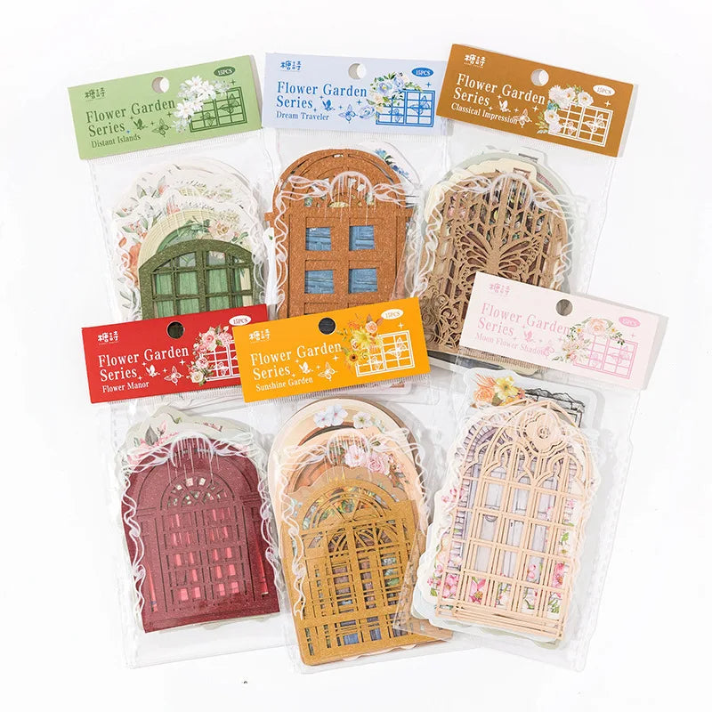 15pcs/pack Collage Card Flower Room Courtyard Series Artistic Flower Window DIY Journal Decoration Base Material Paper 6 Models