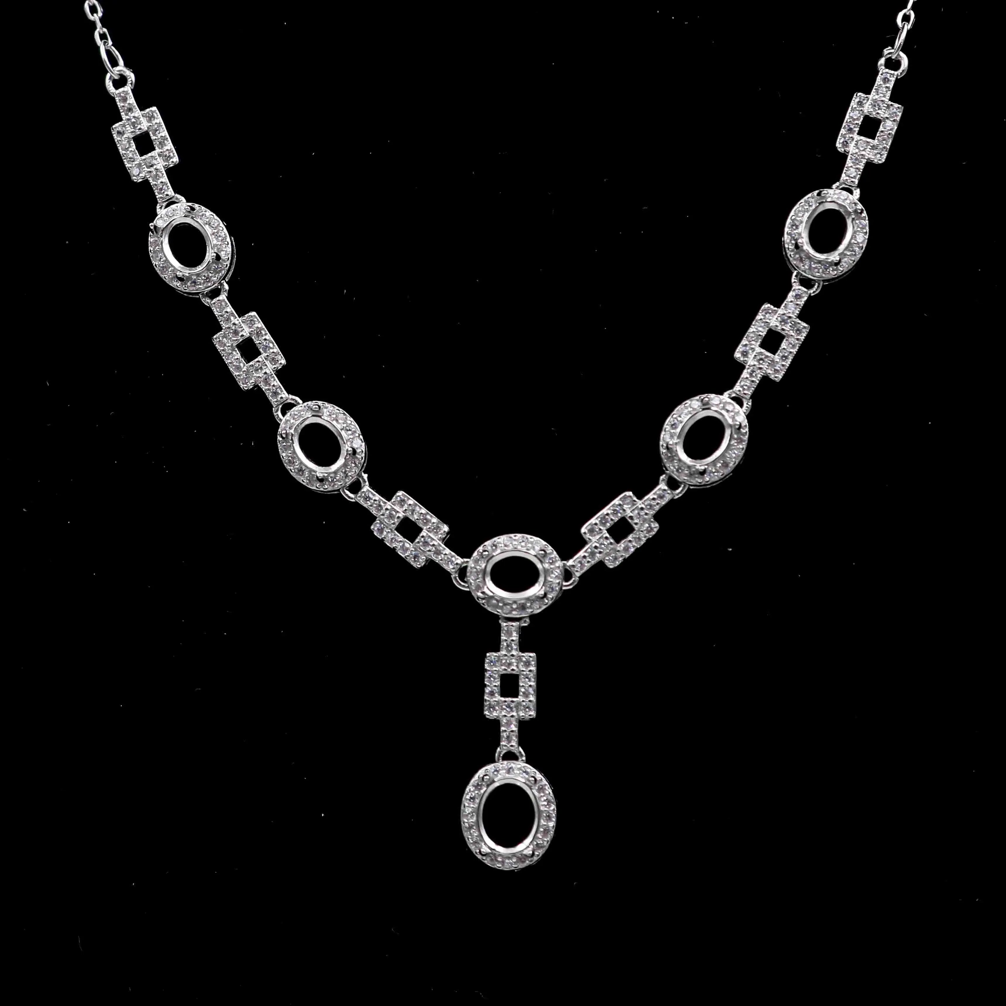 Sterling Silver 4*5+5*6mm Semi Mount Necklace Empty Support Blank Claws Setting S925 Base Without Center Stone for DIY Inlay