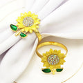 Wholesale Table Accessories Gold Rhinestone Flower Napkin Holder Sunflower Napkin Rings Serviette Decoration
