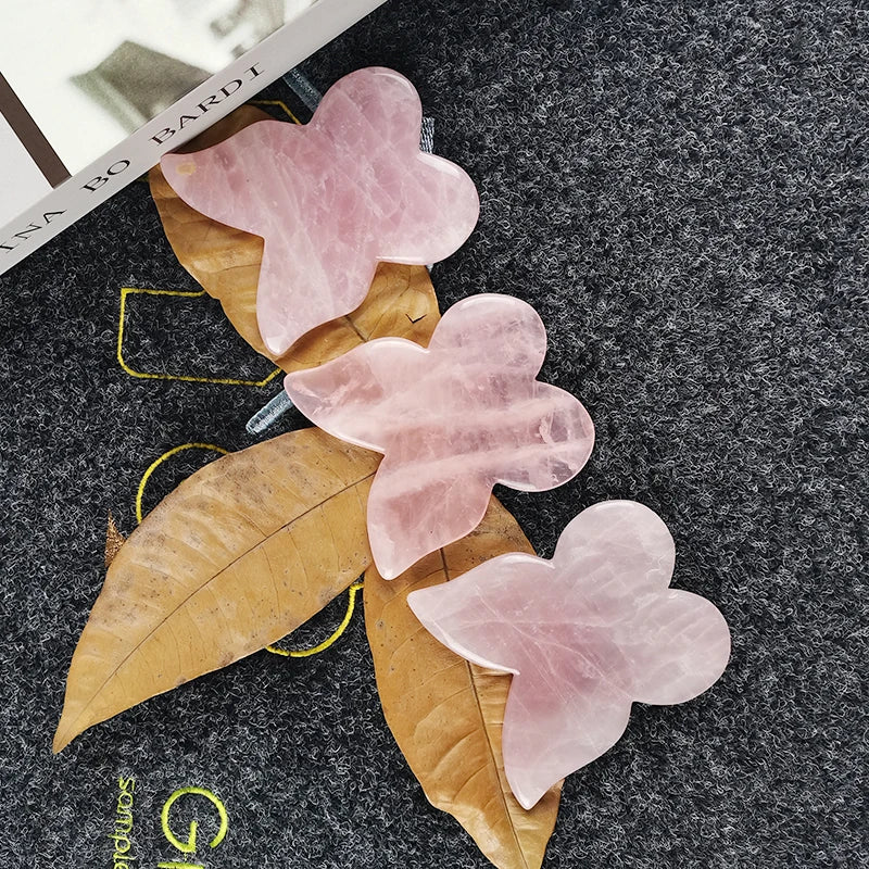 Hongzhuo Cheap Facial Body Acupuncture Rose Quartz GuaSha Butterfly Shape Board Tool