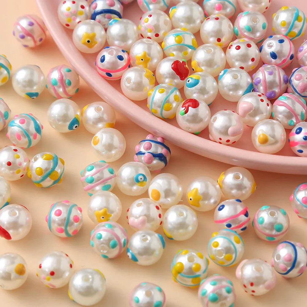 10mm Creative Oil Drop Hand-painted Loose Round Beads Earring Accessories Hand Painted Acrylic Beads