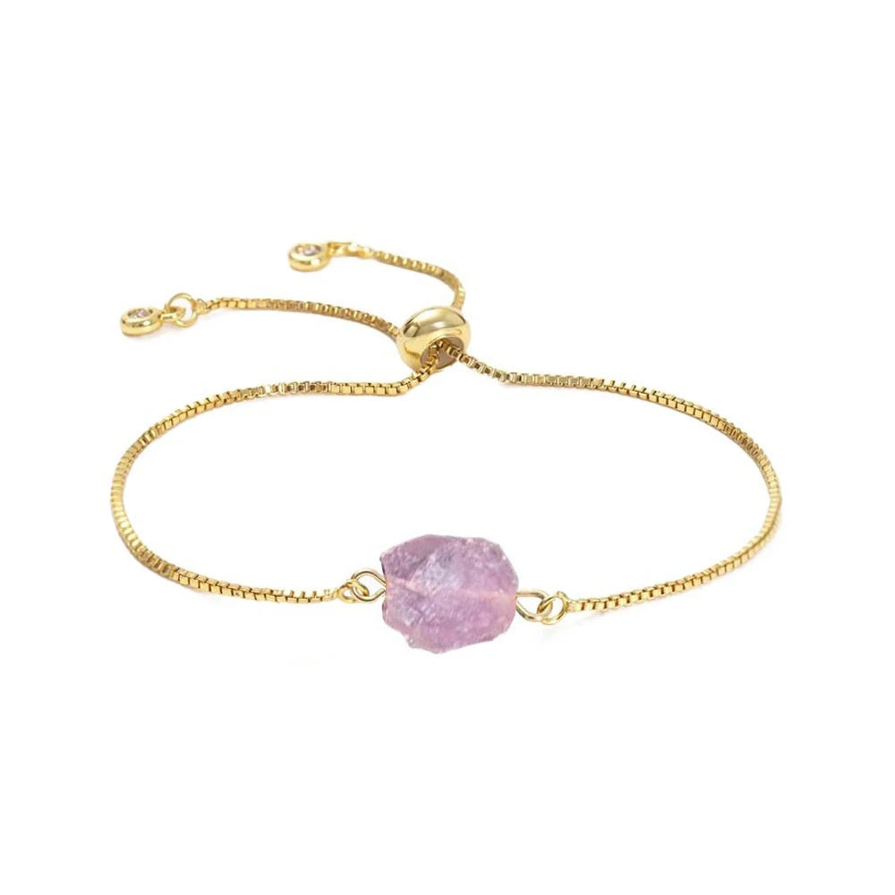Fashion Adjustable Chunky Beads Gold Chains Jewelry Natural Raw Crystal Fluorite Stone Amethysts Citrines Quartz Bracelet