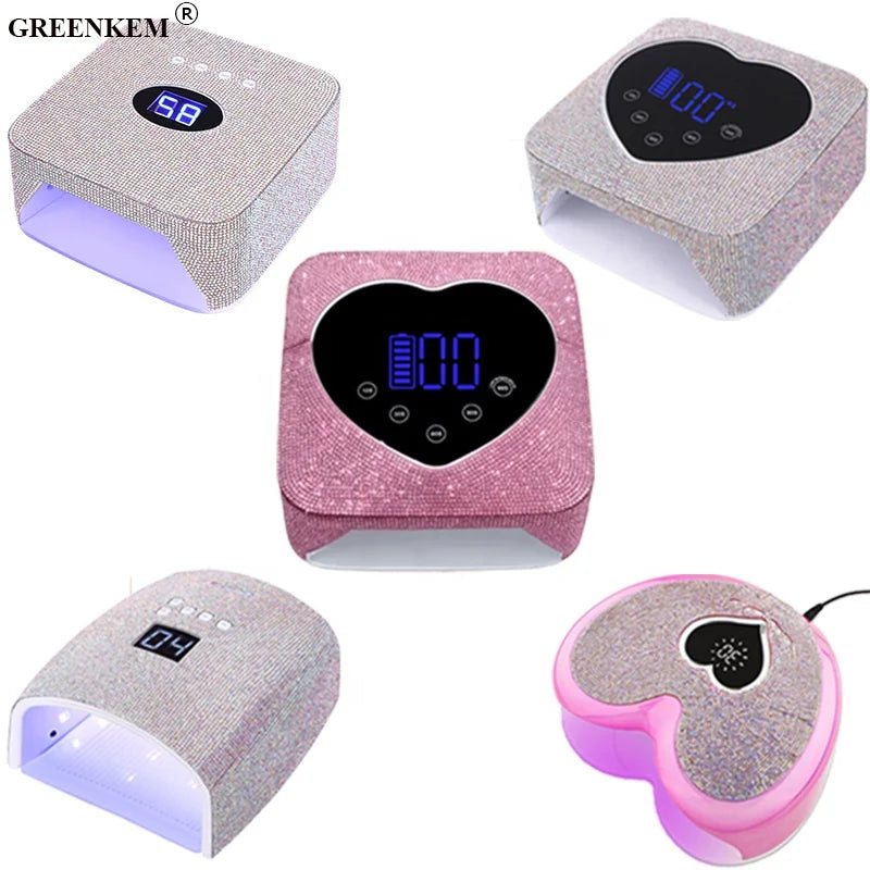 Newest 72W Quick Fast Drying Cordless UV LED Nail Lamps Pink Diamond Bling Rechargeable 30 Dual LEDS Nail Dryer