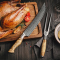 Kitchen Damascus Steel Carving Knife With Figured Sycamore Wood Handle