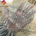3D Champagne Beaded Tulle Embroidery Lace Fabric Dubai Couture Wedding Beading Sequins Laces Fabrics for Bridal Gown Dress