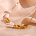 Dreamshow Elegant Fresh Water Pearl Beaded Necklace 18K Gold Plated Stainless Steel Charm Pendant Necklace