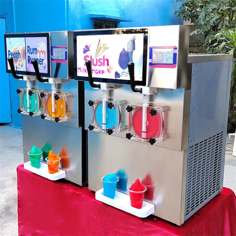 Kolice Stainless Steel Frozen Drink Machine for Hotels 2 Taps Slush & Smoothie Maker