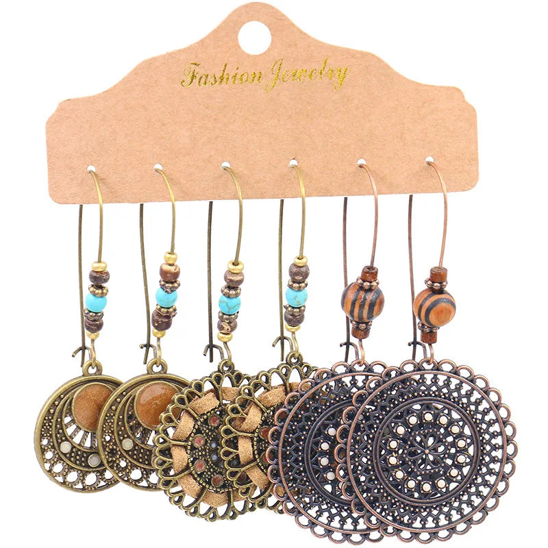 Hot Sale Boho Earring Combination Set Retro Geometric Earrings Fashion Long 3 Pair Earrings Set Wholesale
