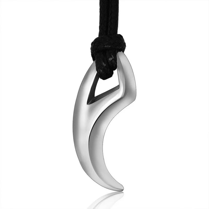 Brave Symbolic Manly Sickle Pattern Men's Jewelry Wolf Teeth Leather Cord Punk Style Fine Pendant Necklace