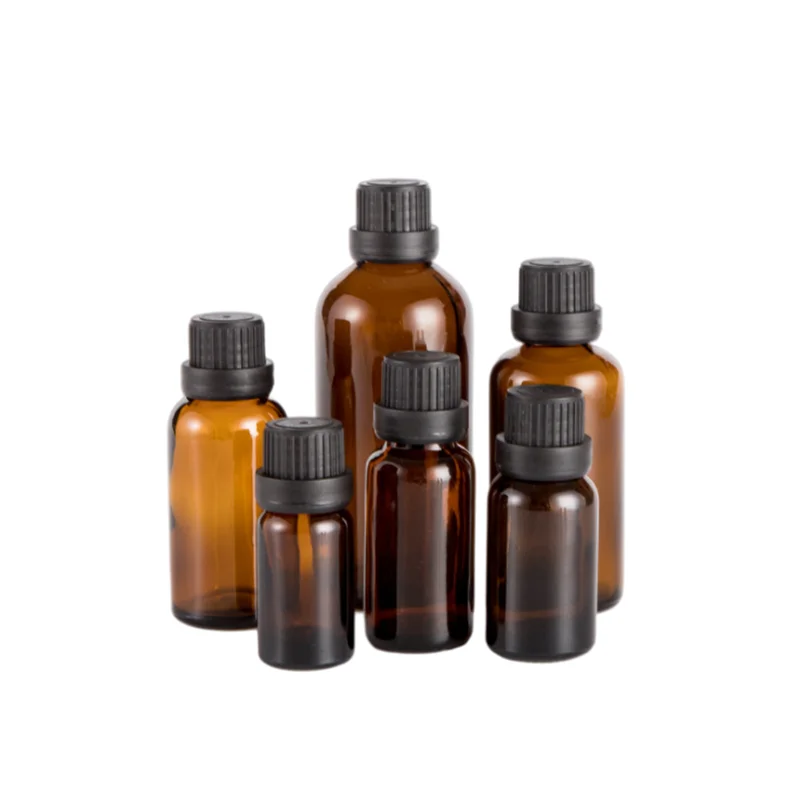 5ml 10ml 15ml 20ml 30ml 50ml Amber Glass Essential Oil Bottles for Liquid with Black Cap