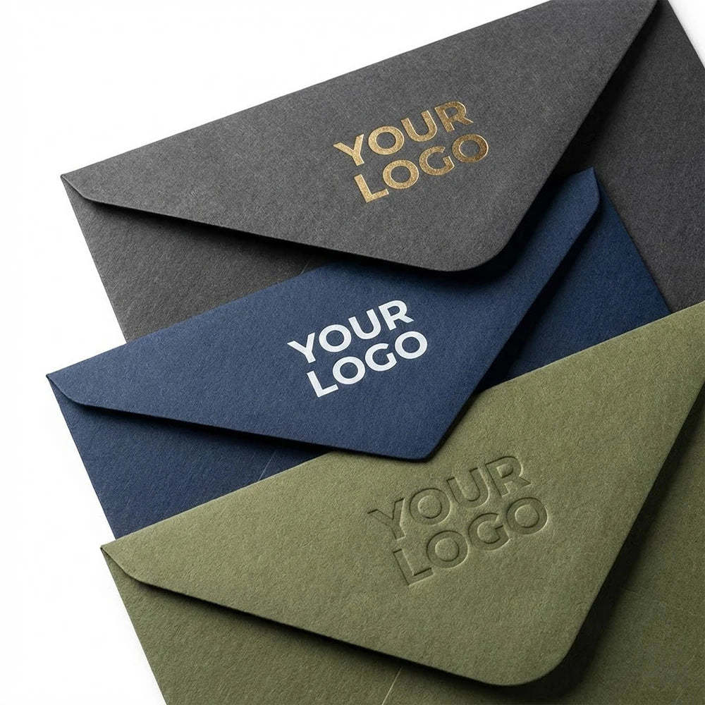 SHINY Luxury Custom Logo Gold Foil Embossed Textured Paper Envelopes for Business Wedding Invitation Stationery Bulk