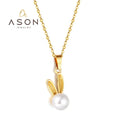 Ason Fashion Jewelry 18k Gold Plated Stainless Steel Pearl Pendant Collarbone Chain Design Zodiac Cute Rabbit Necklace for Girls