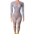 Monos Sequin Rhinestone Pearls Pole Dance Leotard Party Club Transparent Bodysuit Plus Size Women One Piece Bodycon Jumpsuits