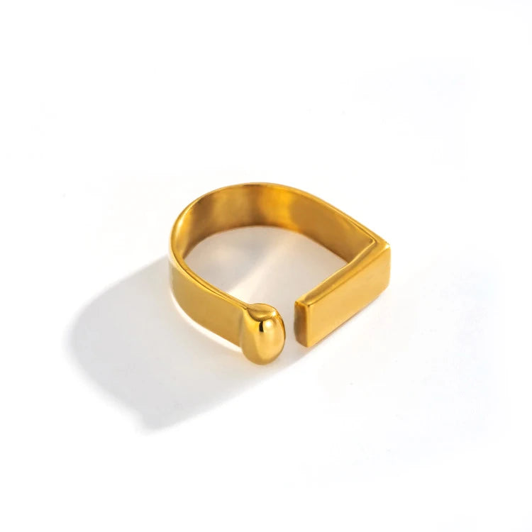 Fashion Netflix Adjustable D-shaped 18K Gold-plated Stainless Steel Open Ring Irregular Vintage Women's Jewelry Sets