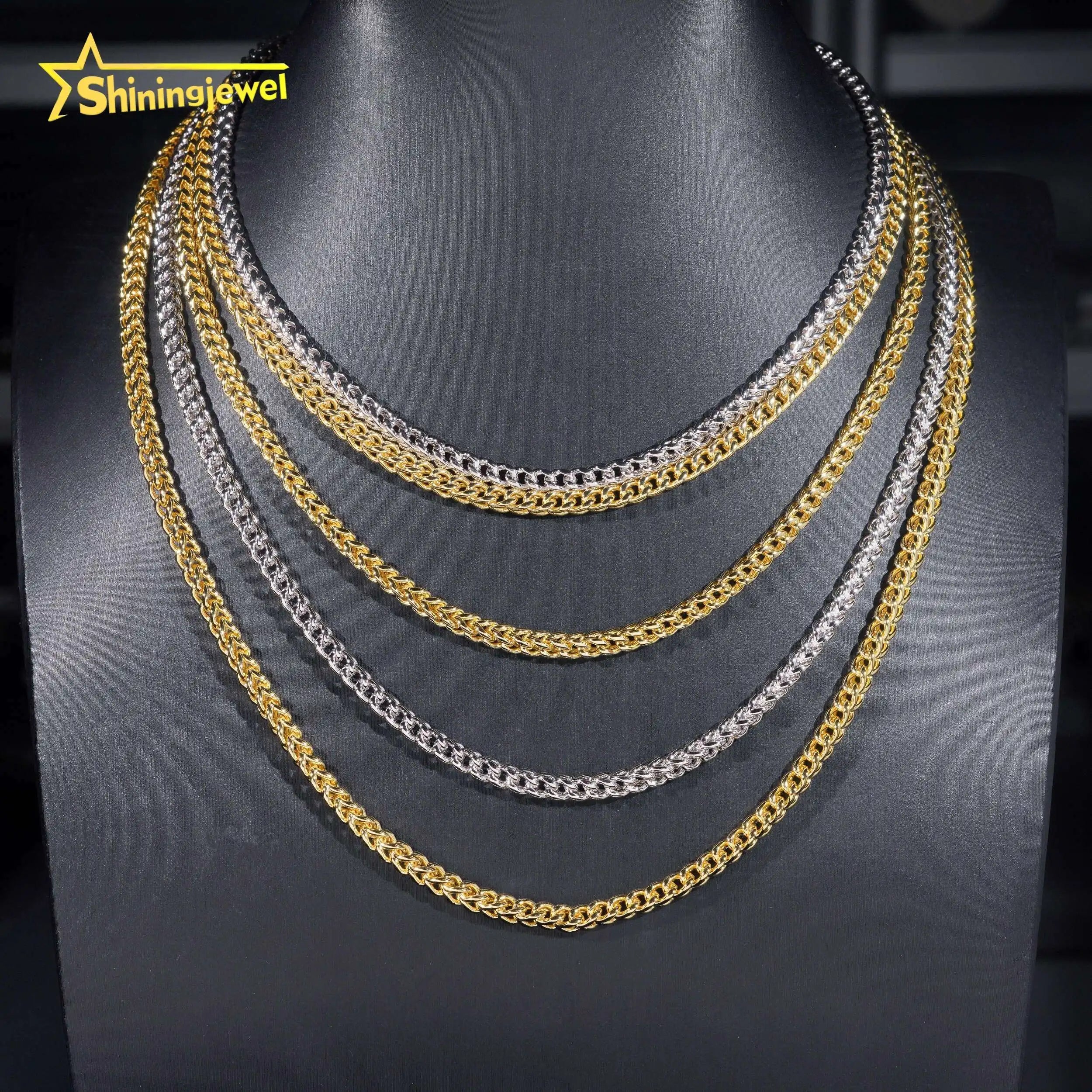 48H Shipping Hip Hop Jewelry Necklaces Fashion Gold Plated 4MM Stainless Steel Moissanite Rope Chain Men Women Link Chains