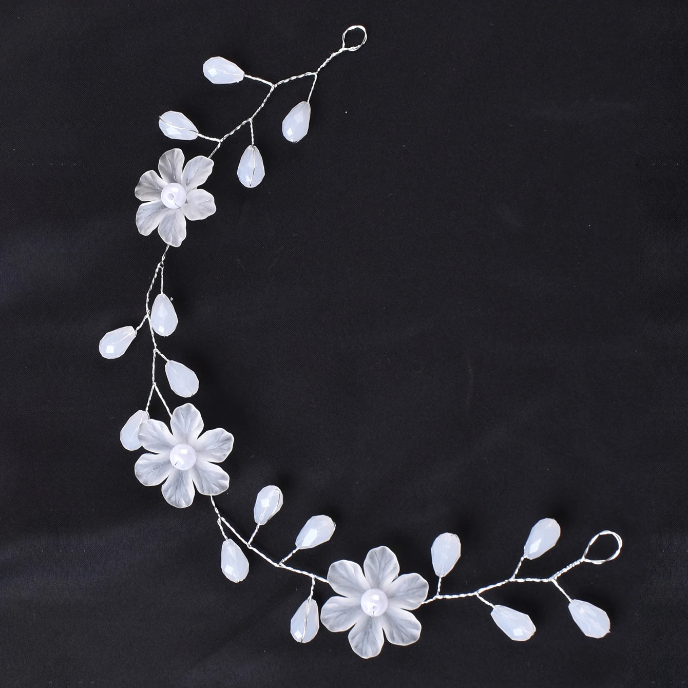 European American Transparent Crystal Flower Beads Handmade Soft Chain Bridal Disc Headband Hair Accessories