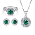 Jewelry Sets Square Green Colored Zircon Sterling Silver Sets