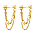 Waterproof Hypoallergenic 18K Stainless Steel Women Jewelry Double Layer Long Drop Tassel Link Chains Stud Earring YF3260