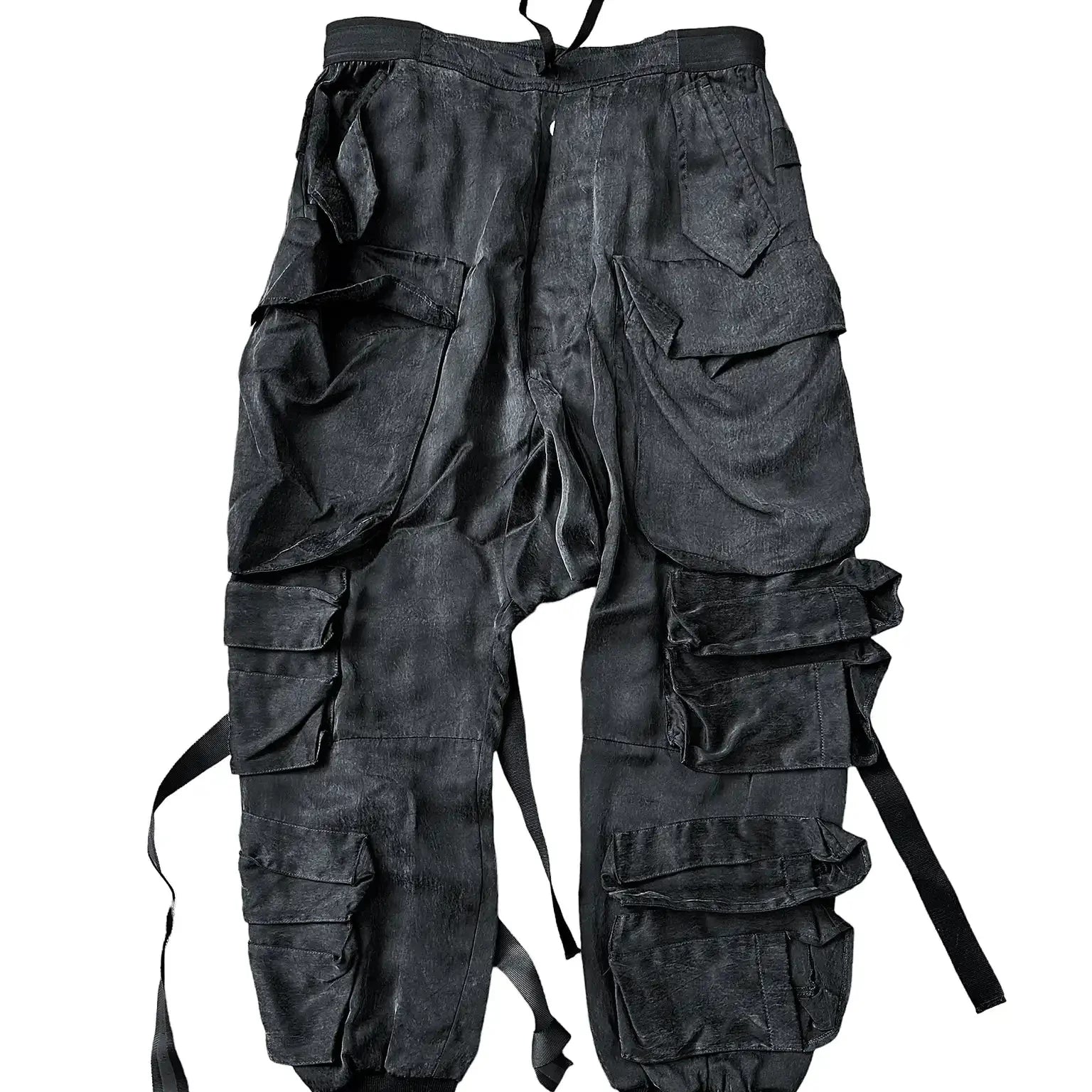 Vintage Streetwear Wide Leg Pants Multi-Pocket Cargo Trousers Lightweight Casual Style with Distressed Wash