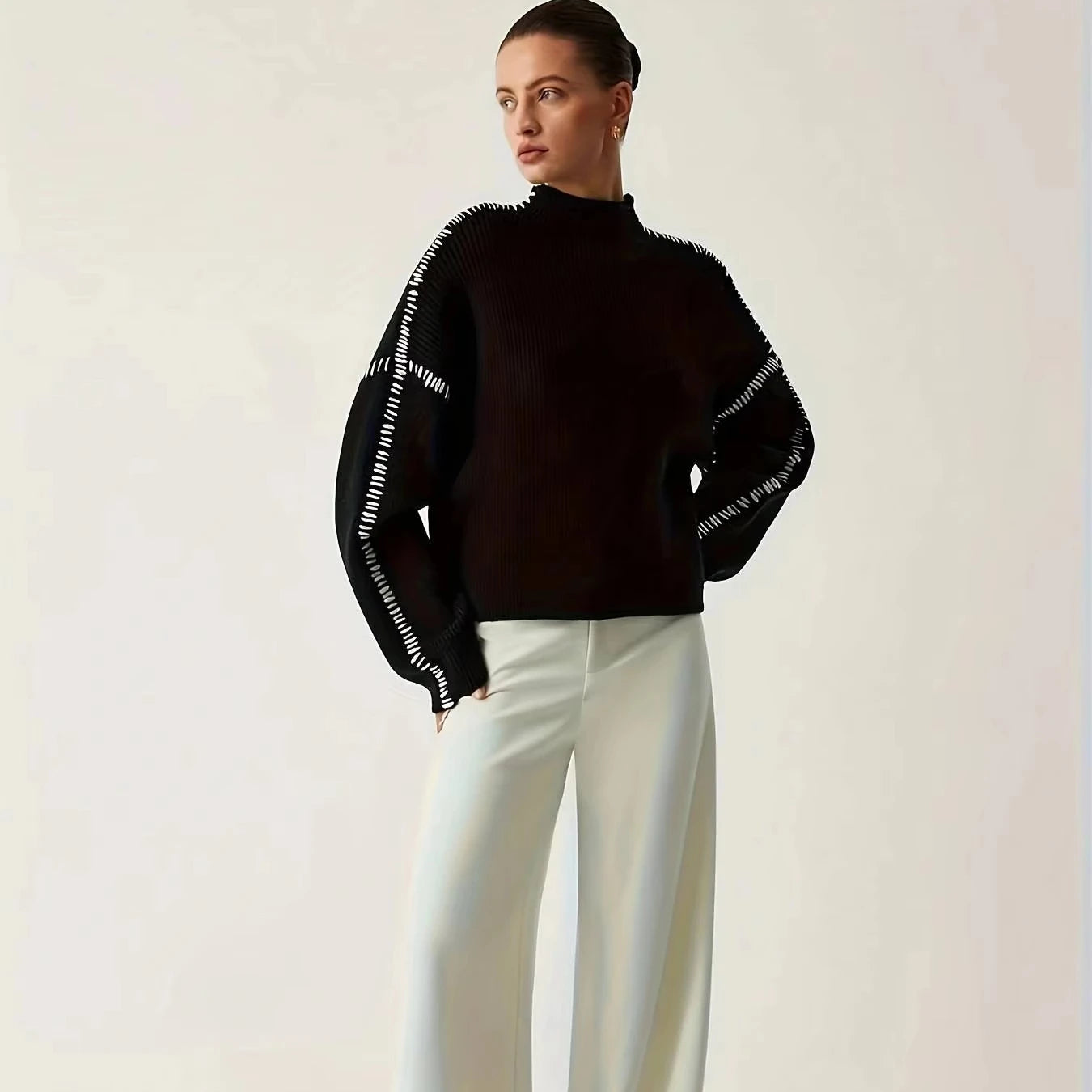 Fashion Women's Custom Sweet Spring Double Breasted Regular Length Arctic Velvet Turtleneck Sweater with Anti-Pilling Design