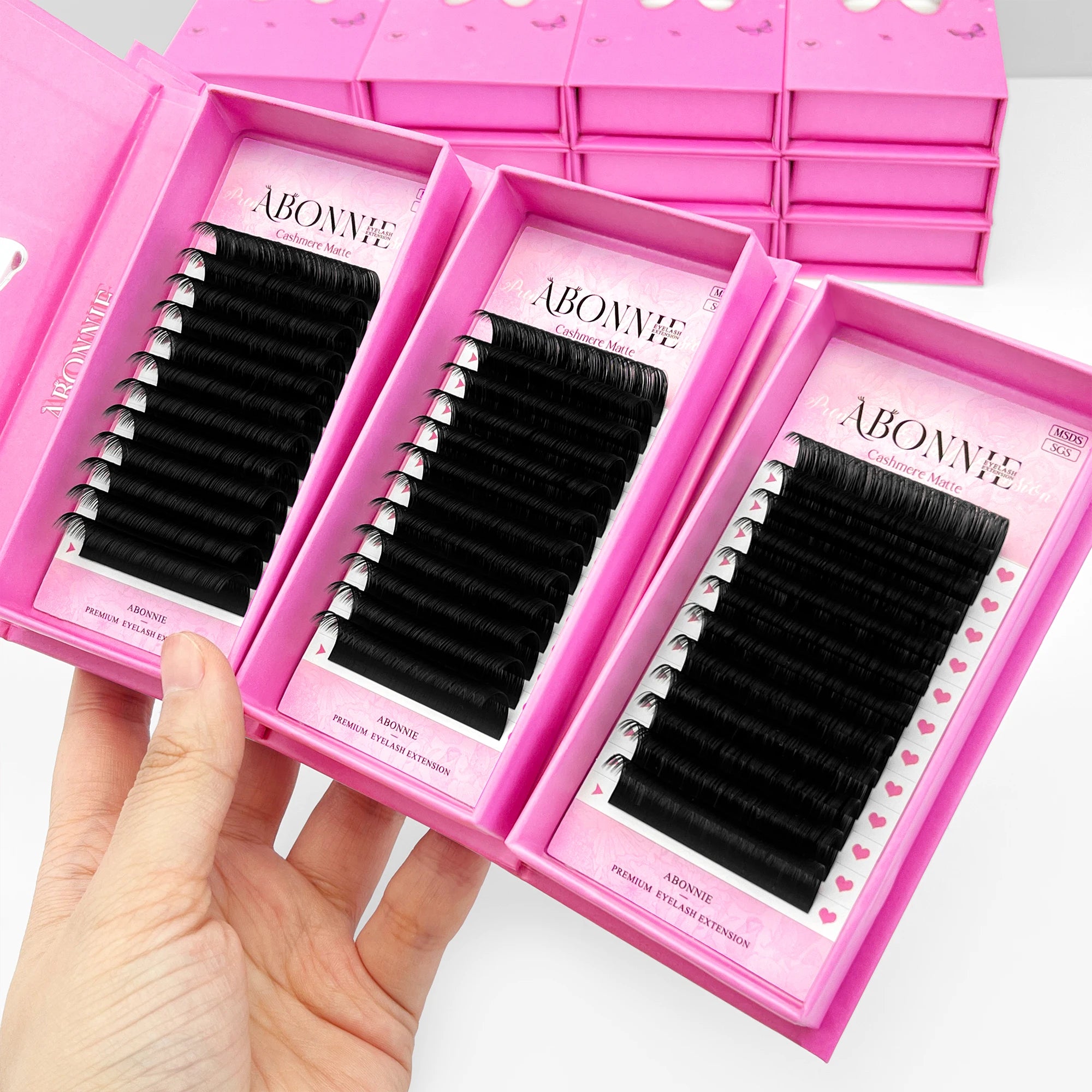 Abonnie Individual Eyelash Extensions Soft Silk Fluffy Fans Knot Free Lash Extensions C D Curl 0.03 0.05 Volume Eyelash Trays