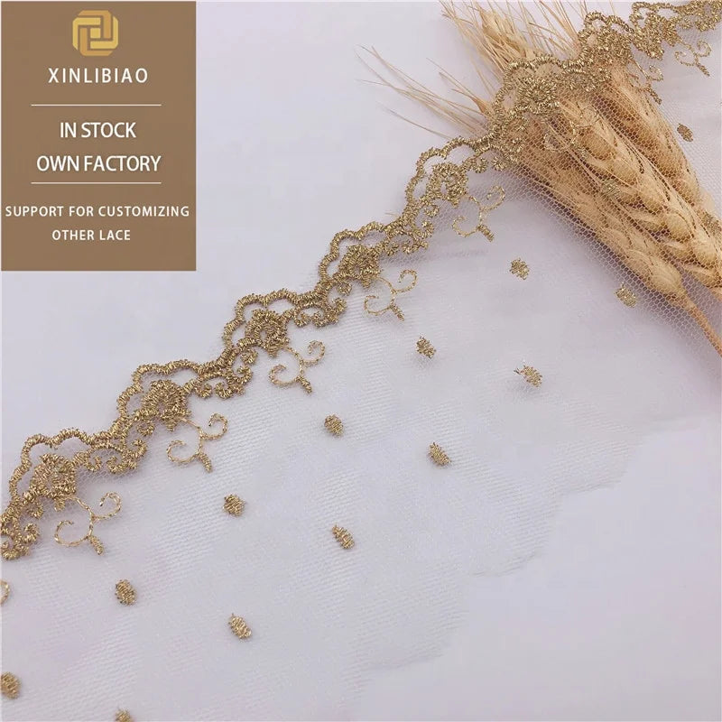 Gold Lace Hem Accessories Off-the-Shelf Computer Embroidery Spot for Clothing Shoes and Bags