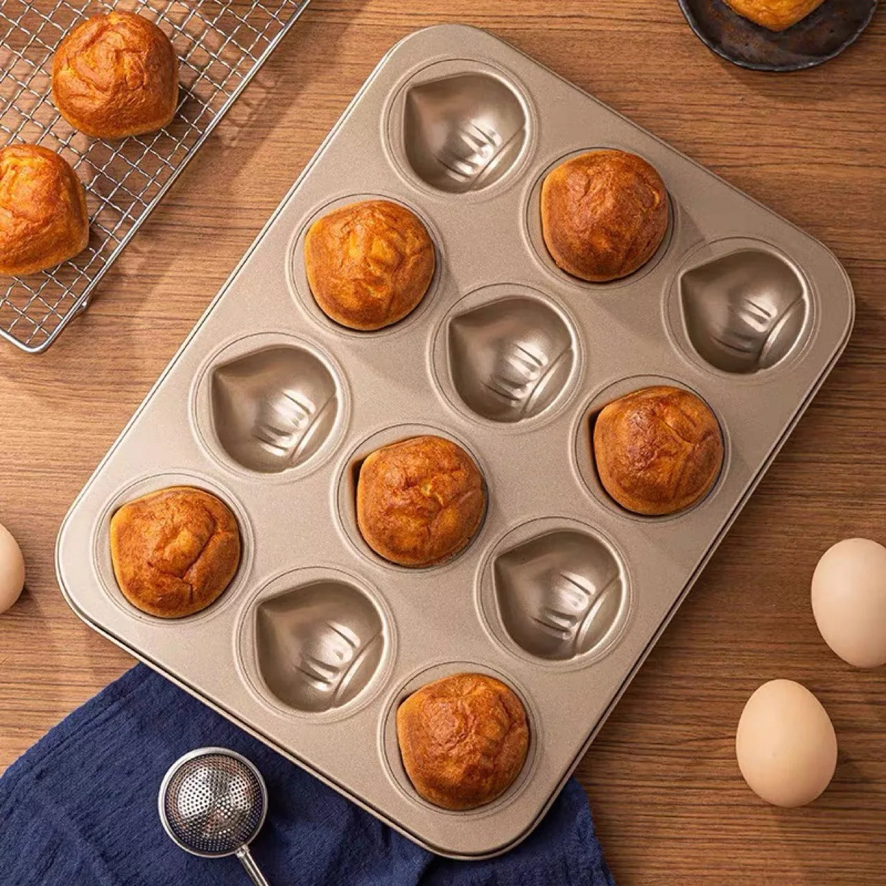 Small Batch Non-Stick Steel Tray for Home Kitchen 6/9/12/48 Cavity Chestnut Cake Cupcakes Pastry Baking Mold Dishes Pans