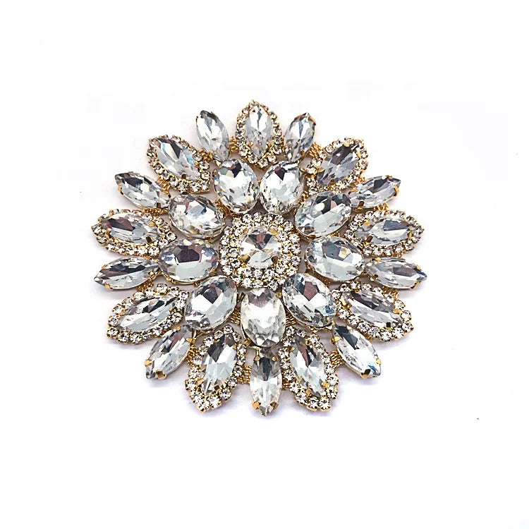 Eco-Friendly Fancy Round Flower Glass Rhinestone Appliques Sew-On Crystal Embellishments