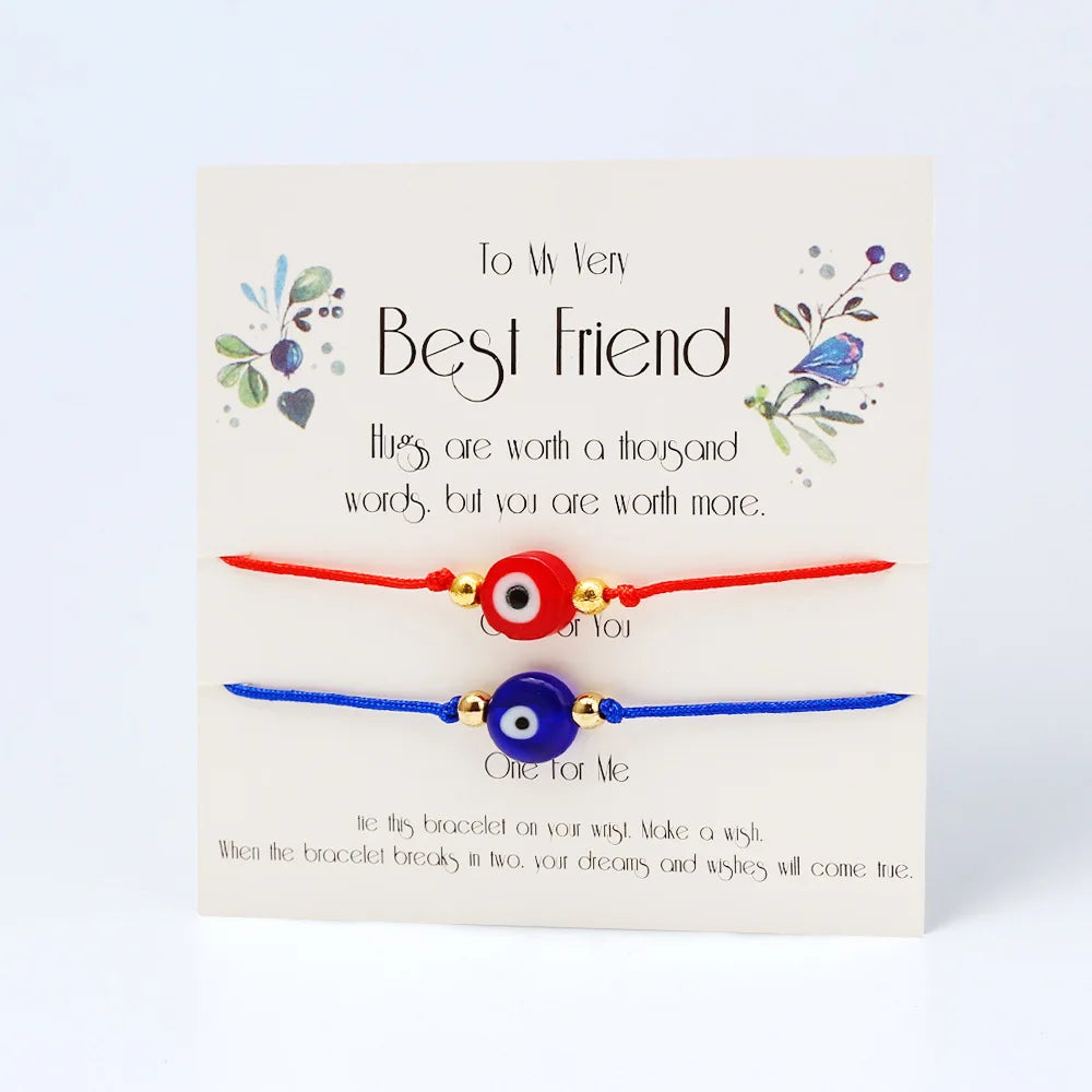Handmade Cord Woven Friendship Bracelet String with Eye Beads Charm Bracelets Jewelry 2pcs Pack