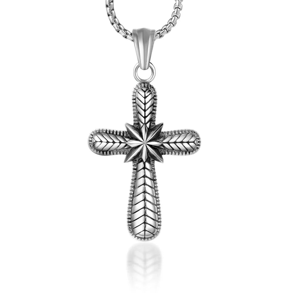 Vintage 316L Stainless Steel Cross Necklace Chain Lobster Clasp Christian Jesus Pendant Necklace with Retro Stylish