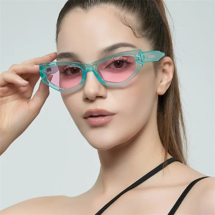 New Arrival Stock Fashion Contrast Candy Color Y2k Punk Irregular Sunglasses Uv400 Custom Logo Small Frame Cat Eye Sunglasses
