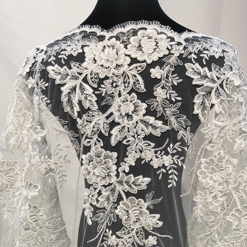 Luxury French Beaded Embroidery Lace Fabric Heavy Pearls Couture Lace Fabric Custom Bridal Dress Lace Fabric