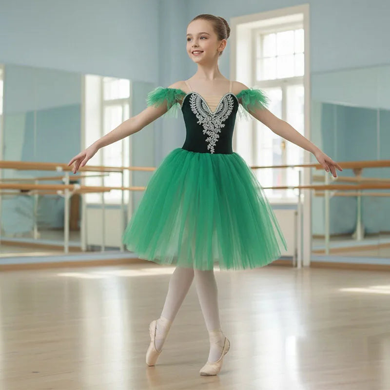 Professional Girls Ballet Tutu Dress Giselle Adulto Women Mesh Skirt Short Puff Sleeves Kids Dance Gymnastics Leotard Costumes