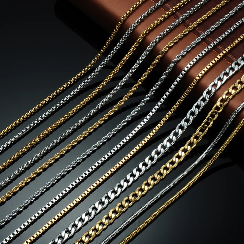 4mm Rope Chain Twist Chain Necklace in White Gold Stainless Steel 20'' 22'' 24'' 26'' 28'' 30 '' Rope Chain for Men Hip-hop