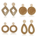 Rattan Earrings Lightweight Geometric Tassel Woven Bohemian Handmade Straw Wicker Braid Hoop Drop Dangle Earrings for Women Girl