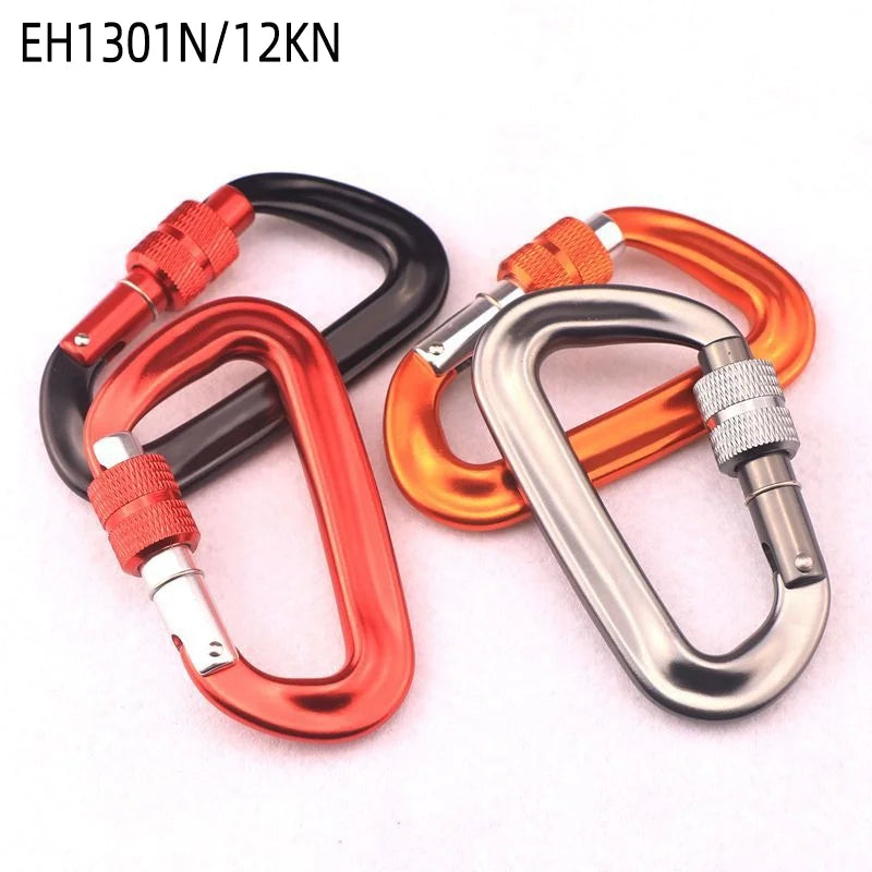7075 Aluminum D-shape Carabiner 12kN (2697 Lbs) Heavy Duty Outdoor Camping Dog Leash Clips EN12275 Certified Model EH1301N