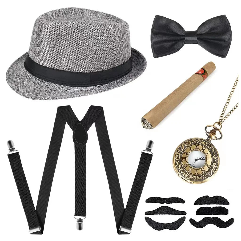 1920S Men Great Accessories Set Roaring Retro Pocket Watch Tie Party for Men