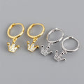 New Simple 18k Gold 925 Sterling Silver Fashion CZ Diamond Crown Hoop Earrings