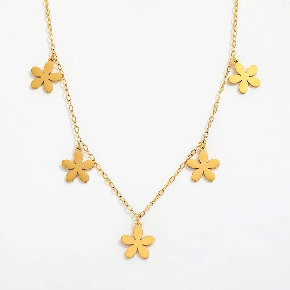 Joolim Jewelry 18K Gold Plated Five Flower Pendant Necklace Stainless Steel Jewelry Wholesale