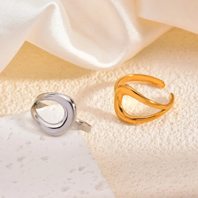 DAIHE Hiphop Lines Design Minimalist Rings Adjustable Opening Women Trendy Ring 18k Stainless Steel Jewelry